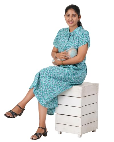 Image of MENMAII Women's [L-4XL] Full Open /Front Buttoned [a Kind of Adaptive Clothing] Multipurpose Nighty for Maternity /Pregnancy /Elderly /Patient /Feeding /Hospital Purpose Nighty Calf Length