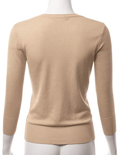 Eimin Women's 3/4 Sleeve V-Neck Button Down Stretch Knit Cardigan Sweater Taupe S #TOP2