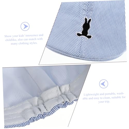 Kids Rabbit Beret Hat Striped Baby Beret for Toddlers Soft Cotton Material Cute Bunny Design for Summer Outdoor Wear Blue3