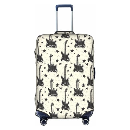 Rock Music Pattern With Guitar Travel Luggage Cover Elastic Suitcase Protector Washable Baggage Covers For Trunk Case Fits 18-21 Inch Luggage