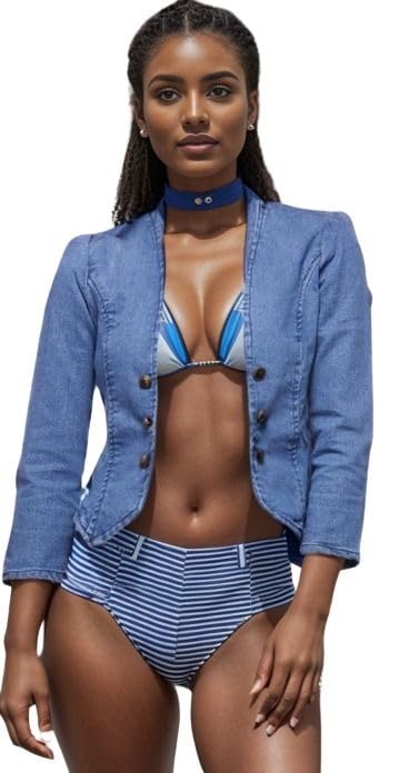 ootptaang Ootpatang Women's Denim Jacket, Blue, Cropped Style, Long Sleeve, Button Front Closure-picture-49