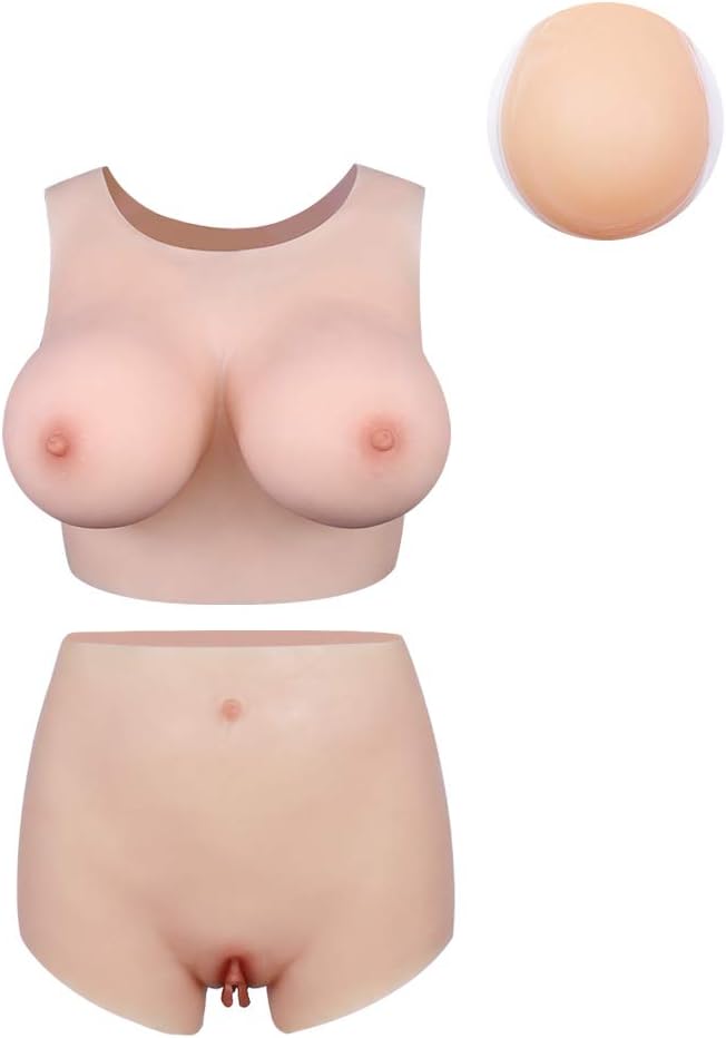 KUMIHOSilicone Breast Realistic Breasts & Fake Soft Silicone Vaginal Pants for Crossdresser Transgender 2nd Generation