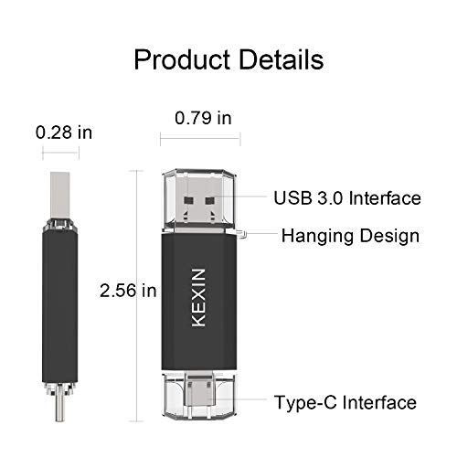 Image of KEXIN 256GB USB C Memory Stick 3.0 Type C Flash Drive USB Stick USB C USB Memory Stick Pen Drive Thumb Drive for Type C Smartphone OTG (Huawei, Honor, Xiaomi, OPPO), PC, Tablet, TV, Car Black