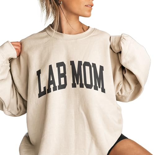 Lab Mom Varsity Sweatshirt, Cute Labrador Retriever Pet Parent Sweater, Lab Dog Mom Gift, Dog Lover Shirt, Unisex Womens Crewneck Sweatshirt