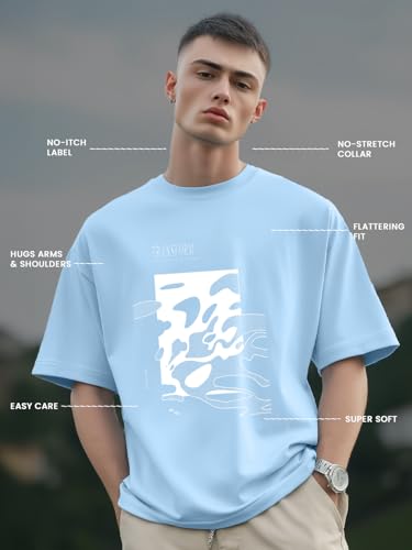 Image of NOBERO Men's Cotton Graphic Print Oversized Fit T-Shirt