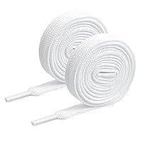 nuoshen Flat Trainer Shoelaces, 8mm Wide Sneakers Laces Durable Sports Shoes Lace Replacement Boot Laces for Men Women Adults Kids Walking Running(White)