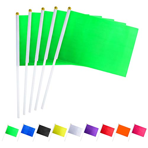 Consummate 25 Pack Solid Green Flag Small Mini Plain Green Diy Flags On Stick,Party Decorations For Parades,Grand Opening,Kids Birthday,Party Events Celebration