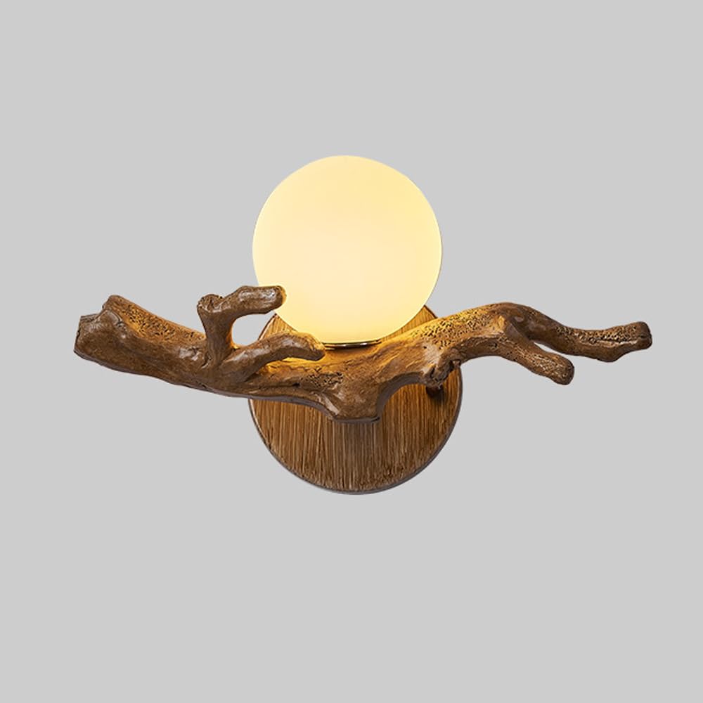 SXECAEPS Wall Sconces Farmhouse Wood Mid Century Modern Fixture White Milk Shade Black Antique Lamp for Bedroom Bedside Living Room Hardwired
