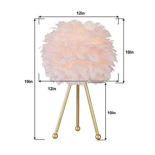 Maxax Table Lamps Set Of 2 Tripod Nightstand Lamp With Gold Finish, Feather Bedside Table Lamps For Bedrooms/Living Room/Dining Room/Kitchen, Pink #TOP3