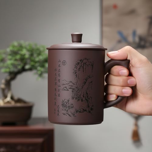 Taza de té de barro púrpura con tapa 16 oz estilo yixing miniatura 5