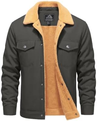 TACVASEN Übergangsjacke Herren Winterjacke Gefüttert Baumwolle Jeansjacke | Freizeit jacken, Men Winddicht Sherpa Trucker Jacke, Men's Flanell Jacket,Outdoor Arbeit Fleecejacken fü