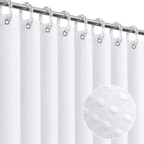 Image of HOMETHREADS Embrace Luxury with Our 6-Feet Long Premium Polyester Shower Curtain with 12 Hooks for a Lavish Bathroom Ambiance | Stylish, Splendid, and Perfectly Sized (Classic White, 180x200cm)