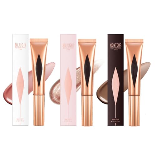 Liquid Contour Beauty Wand, Cream Blush Highlighter With Cushion Applicator, Contour Highlighter Blush Sticks, Long Lasting Smooth Waterproof Multi Stick Face Makeup Set for All Skin