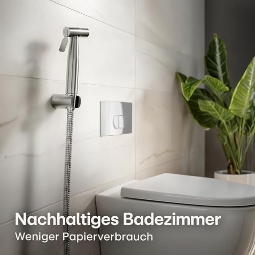 Praknu Bidet Set mit Handbrause, Schlauch & Halter Edelstahl Rostfrei - Inkl. 2 Dichtungen - 𝗘𝗶𝗻𝗳𝗮𝗰𝗵𝗲 𝗠𝗼𝗻𝘁𝗮𝗴𝗲 - WC Handbrause - Bidet Dusche für Standard G1/2 Anschluss