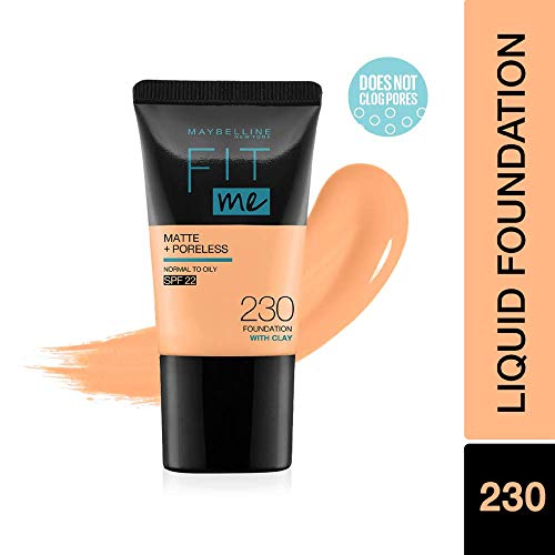 Image of Maybelline New York Fit Me Matte+Poreless Liquid Foundation Medium Coverage For Oily Skin Powder Tube,230 Natural Buff,18Ml,Pack Of 1