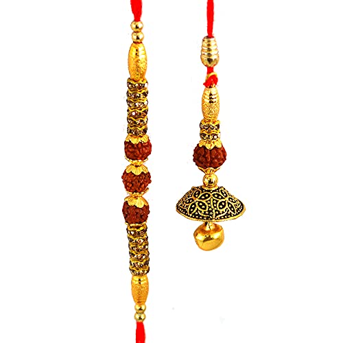 VibrantGujarat Lumba Rakhi for Bhai Bhaiya Bhabhi Rakhi with designer beads handmade Raksha Bandhan Rakhdi with Envelope and rakhi box for Gift (Color1)