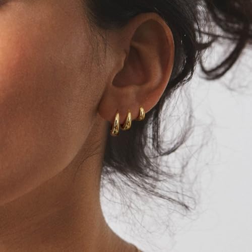 3 Pairs Gold Hoop Earrings for Women, 14K Gold Plated Chunky Earrings Set for Women, Huggie Hoop Earring2