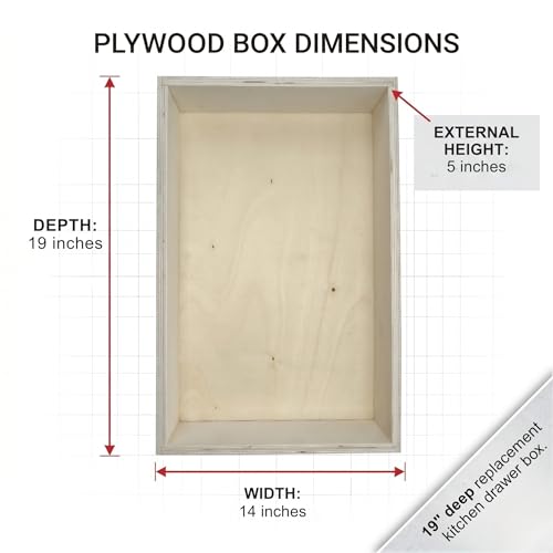 Replacement Kitchen Drawer Box – 19" Depth – Tall (5" / 6.5") – Multiple Widths – Plywood DIY Cabinet Drawer Kit for Pull-Out Cabinet, Rollout Shelf & Sliding Drawer (5" Tall, 14" Wide) by Viecam - Used condition - Image 4