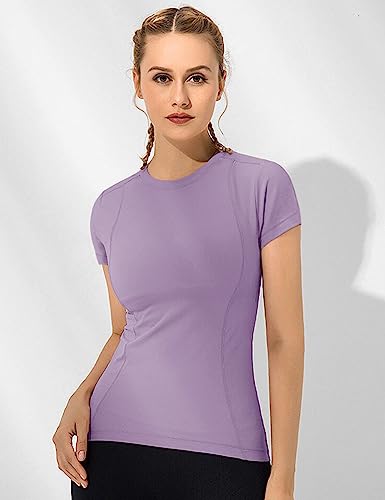Image of Loovoo Women Workout Shirts, 1 /2 /3 Pack Short Sleeve Compression Tee | Tight Fit Gym Basic Tops, Athletic Quick Dry Crew Neck 4-Way Stretch, Flat Seams Ideal for Yoga, Gym, Running and Daily Wear