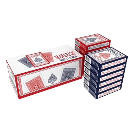Maverick Playing Cards 12 Pack, Made in USA, New and Improved Quality, Standard Index, Red and Blue Decks, Bulk Playing Cards for Poker, Card Games,...
