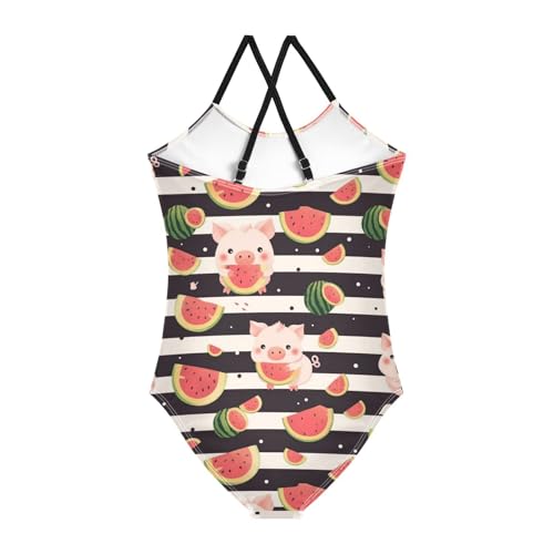 Cute Cartoon Piggy Girls One Piece Swimsuits Watermelon Sport Halter Swimwear Beach Bathing Suit 3T2