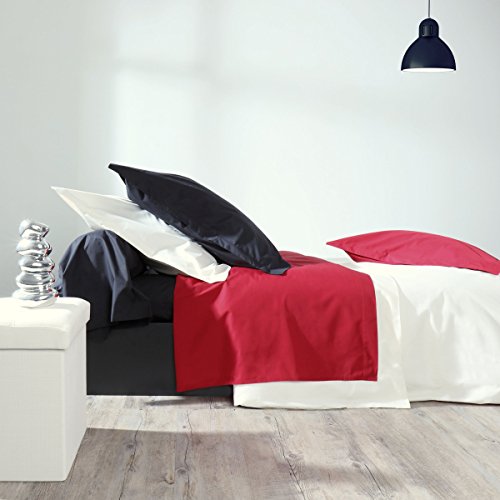 Vent Du Sud Manoir Housse de Couette Unie en Coton Percale Coton Ivoire 200 x 140 cm