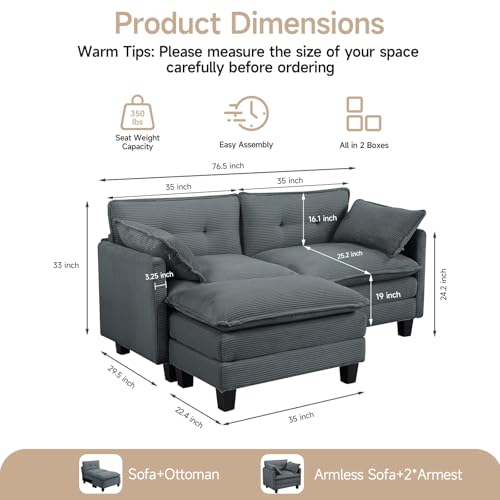 Image of Amsleekey 76.5 inch L-Shaped Modular Sectional Sofa, Beige Corduroy