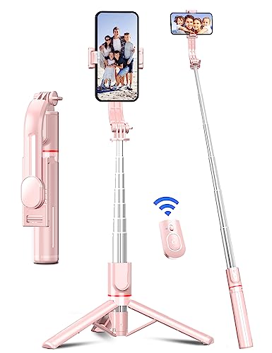 Trípode palo selfie para viajes y vlogs con control remoto rosa