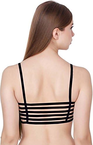 FILBA 6 Straps Back Padded Bralette Bra ( Removable Pads ) ( Size : FREE B 28-36 ) (B, BLACK)