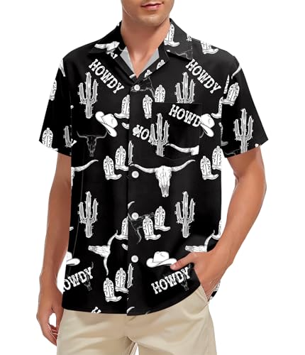 Image of tiorhooe Cowboy Shirts for Men Western Short Sleeve Country Howdy Shirt Casual Vintage Skull Button Down Tops (Black1,S)