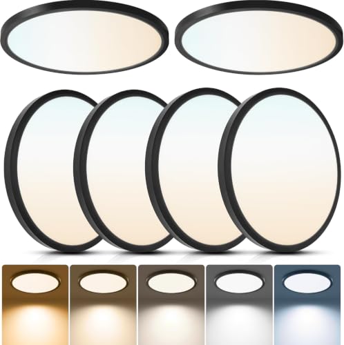 Laiyidia 6-Pack 12in Ultra Thin LED Flush Mount Ceiling Light,Dimmable,5CCT