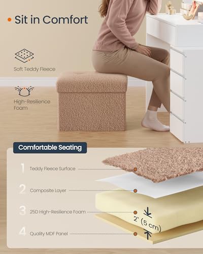 Image of SONGMICS Small Folding Storage Ottoman, Camel Brown | Foot Rest Stool, 12.2 x 16.1 x 12.2 Inches, 286 lb, Bedroom, Dorm, ULSF094K01