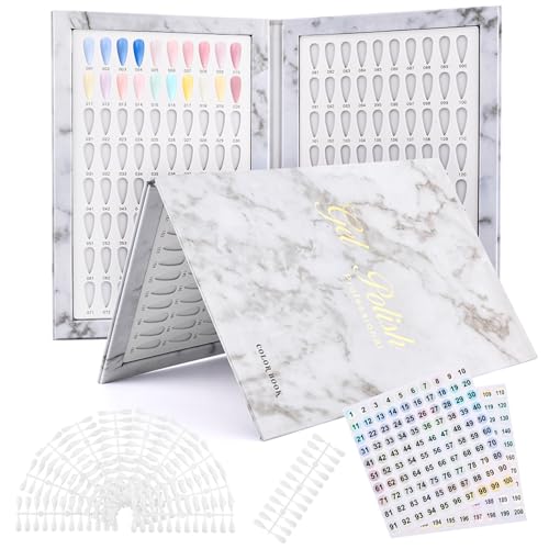 Velarionna 160 Nail Color Display Book with 240 Nail Tips and 1-200 Number Labels Gel Polish Colors Card Board Professional Color Swatches Book