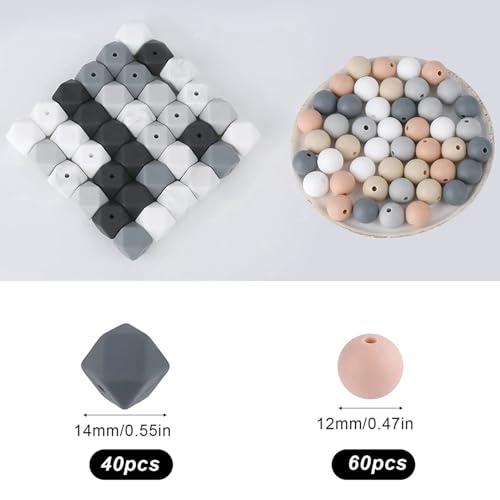 Cuentas de silicona redondas y hexagonales de 200 piezas para manualidades DIY 7