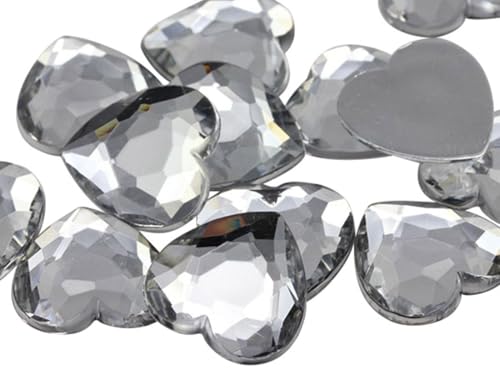 Allstarco 18mm (23/32") Crystal Clear Heart Acrylic Gems, 30 PCS