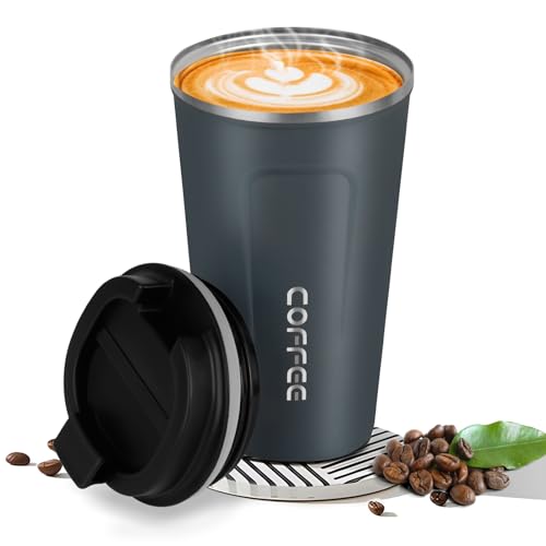 Goodatech taza de viaje de café térmico de acero inoxidable, sin BPA vacío aislado, botella de coche, vaso con tapa hermética, para café caliente/frío, té y cerveza (Azul,18oz)