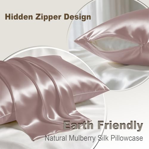 Image of LYSHIN Silk Pillow Cases Queen Size with Hidden Zipper, Taupe | 19 Momme Mulberry Silk Pillowcase for Skin and Hair, Anti-Acne, Hypoallergenic, Cooling, Beauty Sleep, Gifts for Women