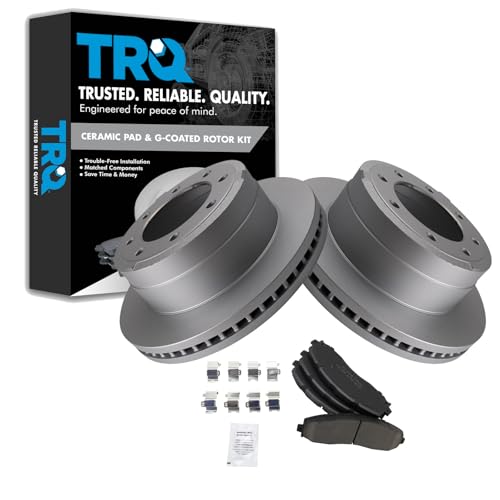 Image of TRQ Rear Brake Pad & Rotor Kit Ceramic Premium G-Coated Compatible with 2013-2019 Ford F-250 Super Duty F-350 Super Duty