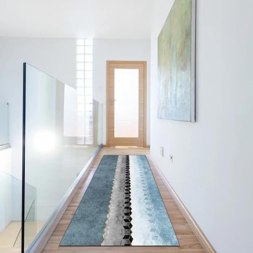 Alfombra larga para dormitorio y pasillo moderno transitable en gris 6