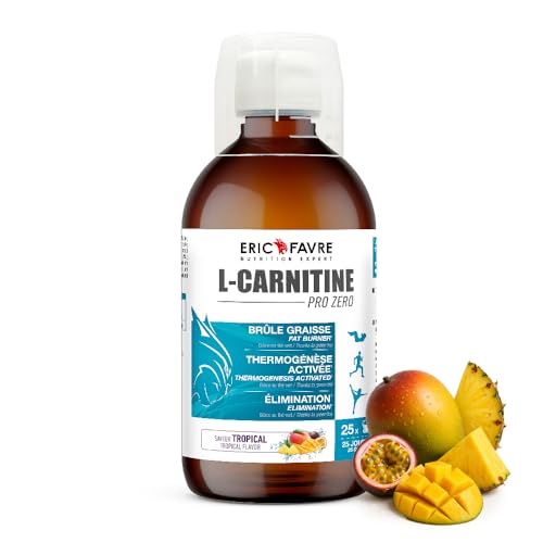 L-CARNITINE LIQUIDE PRO ZERO - L Carnitine Vegan Enrichi au Thé Vert - BRULE GRAISSE sans sucre pour Sportifs - Boisson Minceur Drainante LCarnitine - Laboratoire Français Eric Favre - Saveur Tropical