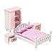 Accesorio para Muebles de Dormitorio para Casita de Muñecas en Miniatura de 7 Piezas,Doll Armoire Armario de Madera,Bed con Ropa de Cama,Los Niños Juguetes Mini Casa de Habitación Conjunto (Rosa)