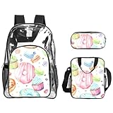 OAZCVBNN Cupcakes Donuts Muffins Sugar Print - Juego de mochila transparente unisex de 3 piezas para la escuela, viajes, deportes al aire libre