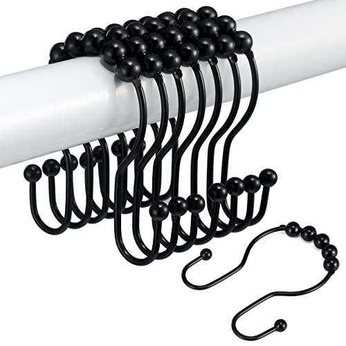 Shower Curtain Hooks, Goowin Shower Curtain Rings, Rust-Resistant Metal Double Glide Black Shower Curtain Hooks for Curtain, Shower Curtain & Liner, Set of 12 (Black) Shower Curtain Hooks, Goowin Shower Curtain Rings, Rust-Resistant Metal Double Glide Black Shower Curtain Hooks for Curtain, Shower Curtain & Liner, Set of 12 (Black)