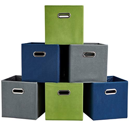 SHACO Durable Double Metal Handle Cloth Storage Cubes Multiple-Color Foldable Cube Storage Bin6 Packs