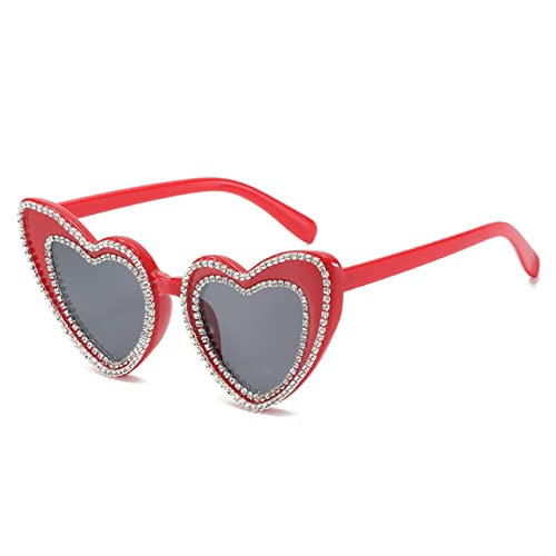 Lunettes de soleil mode féminine coeur diamant strass chic coloris rouge et noir