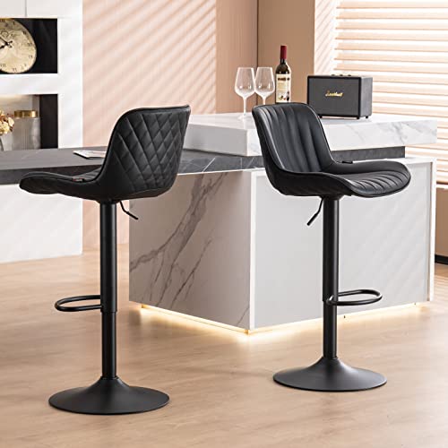 Younuoke Black Upholstered Bar Stools Set Of 2 Counter Height Modern Adjustable Swivel Bar Chairs With Backs Mid Century Pu Leather Padded Barstools For Home Kitchen Island #TOP2