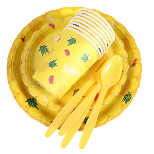 PERSELOSO 夏威夷スル使い捨てペーパーディナーウェア 用おままごと食器 お祝いパーティー用 菠?柄カトラリー トロピカルデザイン