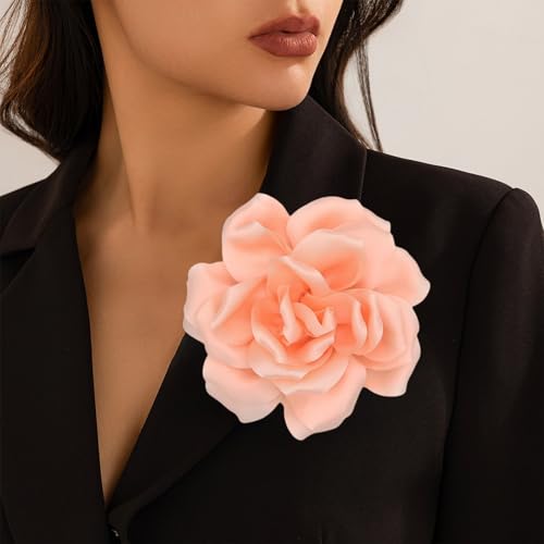 Image of Flower Brooch Pins for Women 5.5in Lapel Pins Large Rose Floral Brooches Dainty Satin Fabric Brooches Rose Flower Hair Clips Wedding Party Dance Clothes Accessories Jewelry