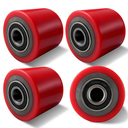 4 pieza Ruedas para Transpaleta de Poliuretano 80 x 70mm, Eje 20mm Ruedas para Transpaleta con Rodamientos de Bolas Recambios Industriales para Transpaletas Capacidad 750kg
