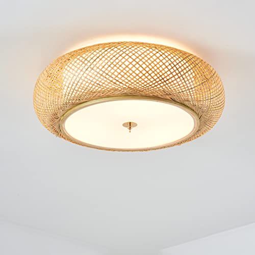 Aeyee Bamboo Flush Mount Ceiling Light Handwoven Rattan Light Fixture, 3 Lights Boho Ceiling Lamp For Bedroom, Kitchen, Nursery (19-Inch) #TOP3